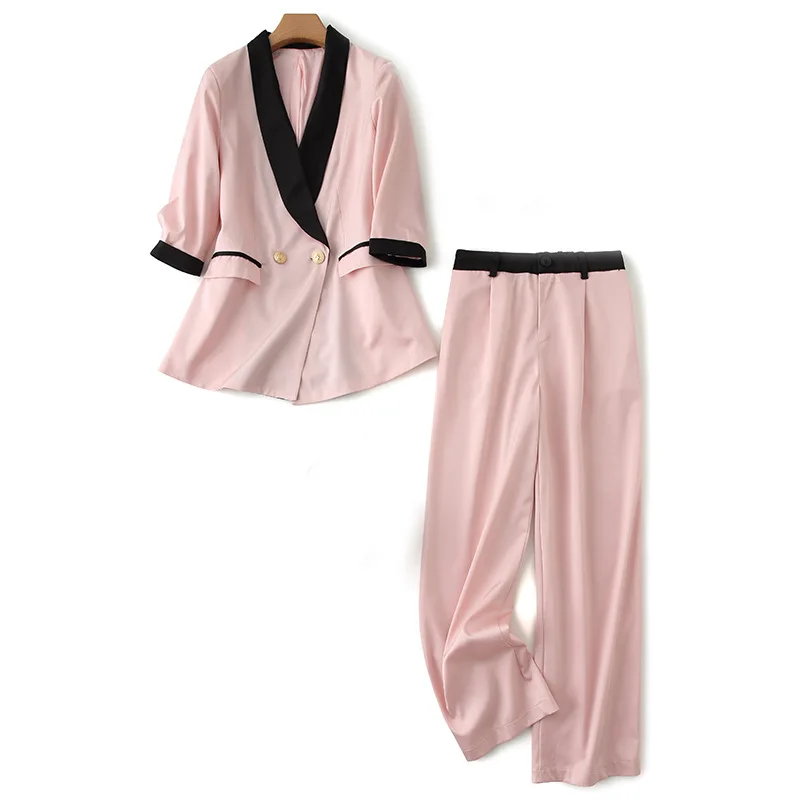 

Trousers Women Suit Notched Casual Jacket Blazer Female+Button Wide Leg Pant 2 Piece 2020 Womens Autumn Spring OL Outfits