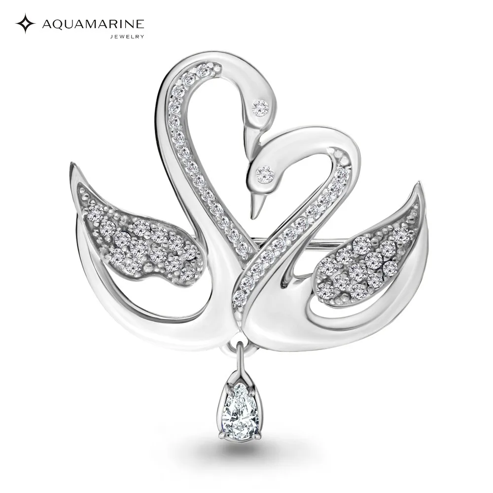 Брошь AQUAMARINE с фианитами Серебро 925 пробы|Украшения для волос броши и украшения