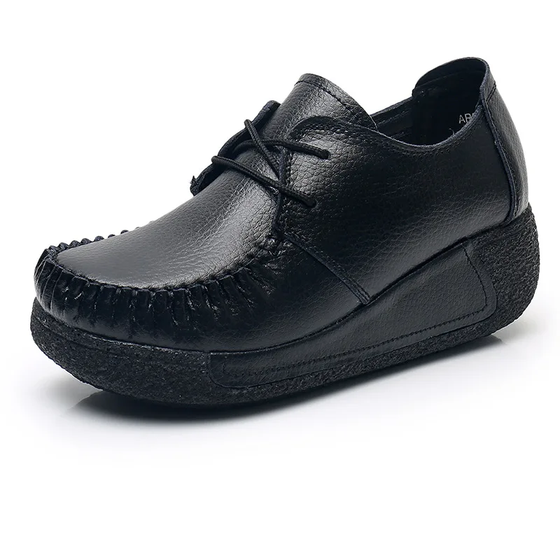 High Quality Genuine Leather Women Platform Sneakers Lace Up Flats Swing Shoes Shallow Ladies Casual Footwear Height Increasing | Обувь