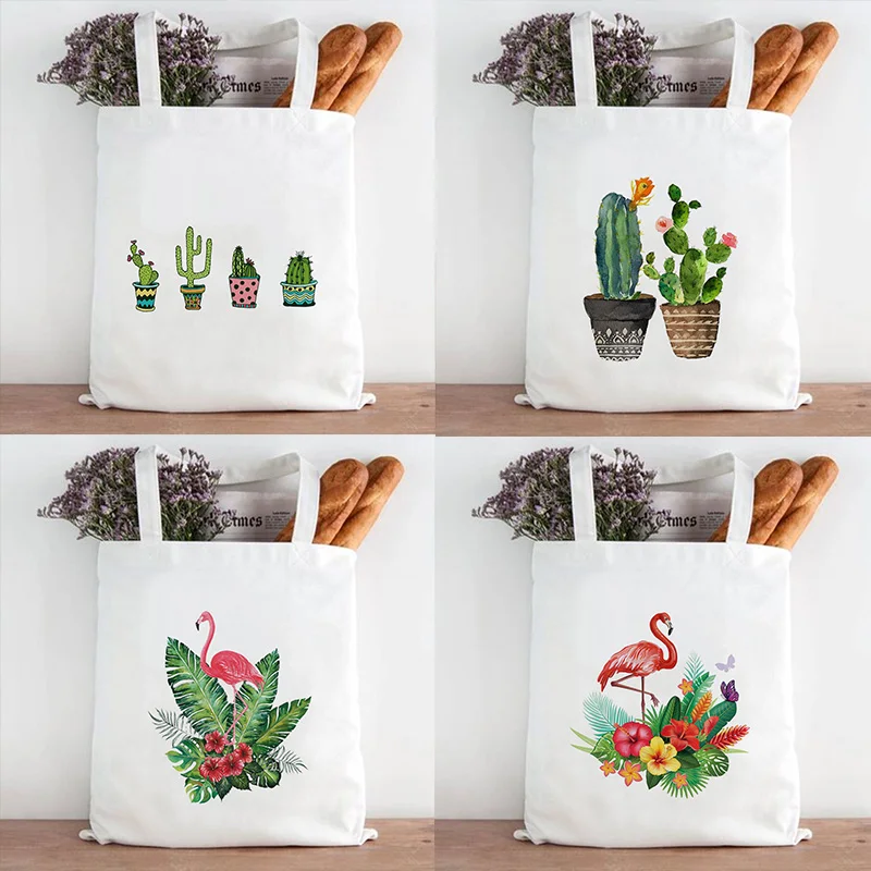

Сумка для покупок с принтом тропических растений, женские холщовые сумки-тоуты в стиле Харадзюку, смешные вместительные дамские сумочки на ...