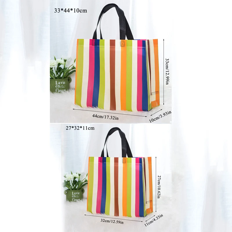 

Non-woven Fabric Reusable Shopping Bags 2019 Large Foldable Striped Tote Grocery Bag Travel Eco Friendly Shopper Bag Bolsas