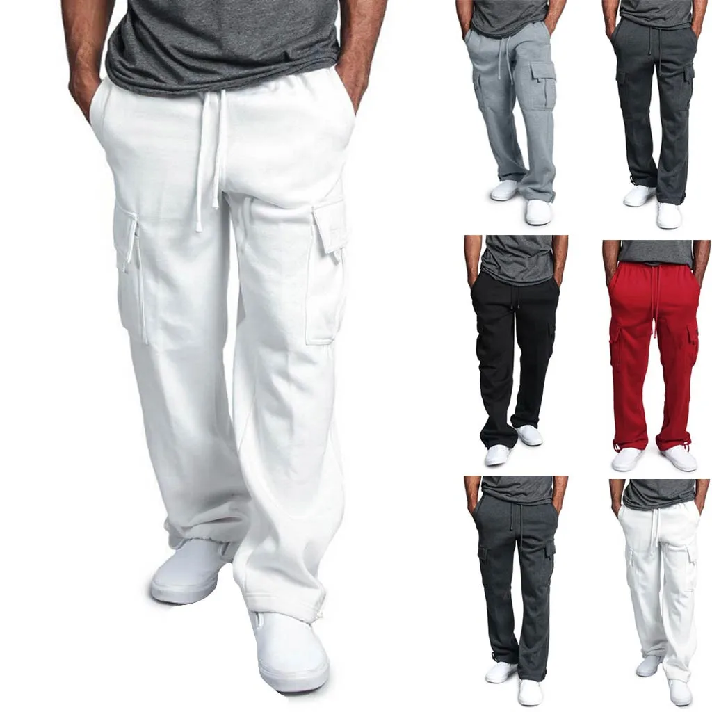 

New 2019 Mens Cotton Many Pockets Cargo Pants Mens Autumn Winner Pure color Casual Pocket Cargo Sports Pants Trousers Z401