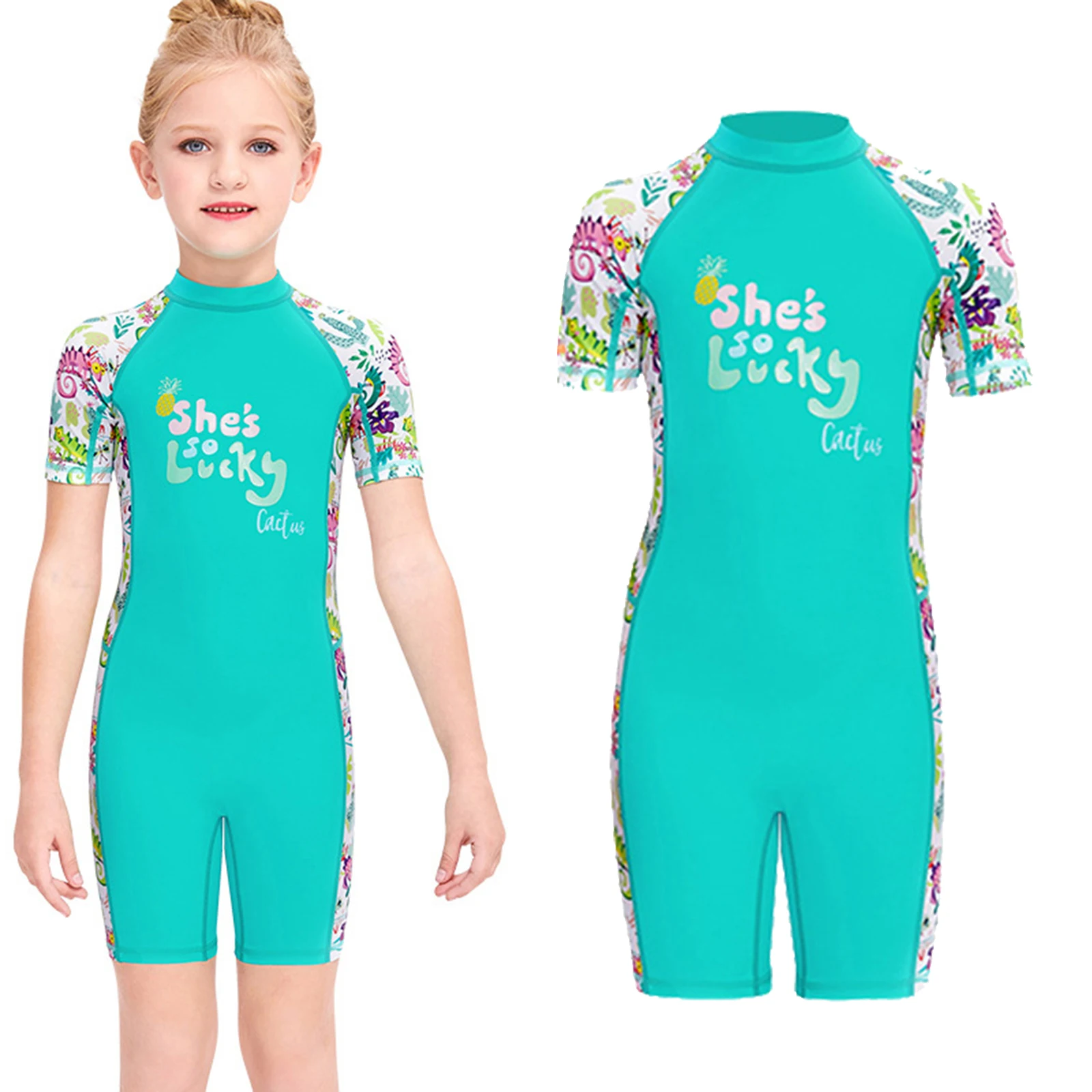 Neoprene UPF 50+ Kids One-Piece Swimsuit Diving Swimwear Girl Solid Beachwear Short Wet Suit | Спорт и развлечения