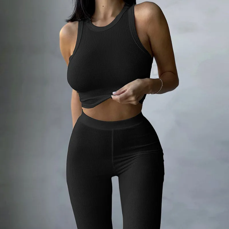 

Angels Comfortable Breathable Fitness Two Pieces Set Active Wear Crop Top + Elastic High Waist Leggings Skinny Outfit AG31525