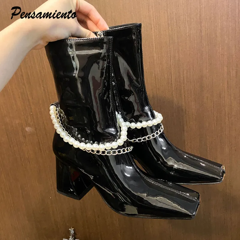 Женские ботинки в байкерском стиле готические ботильоны из лакированной кожи на