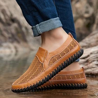 new summer genuine leather men loafers breathable mesh shoes soft fashion men beach sandals summer male loafers a2398