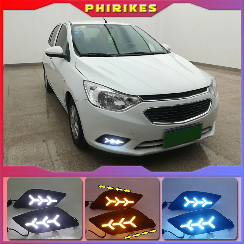 2PCS LED DRL For Chevrolet Sail 2014 2015 2016 2017 Led Daytime Running Light Turn Signal Light Yellow Blue Headlight Fog Lamp