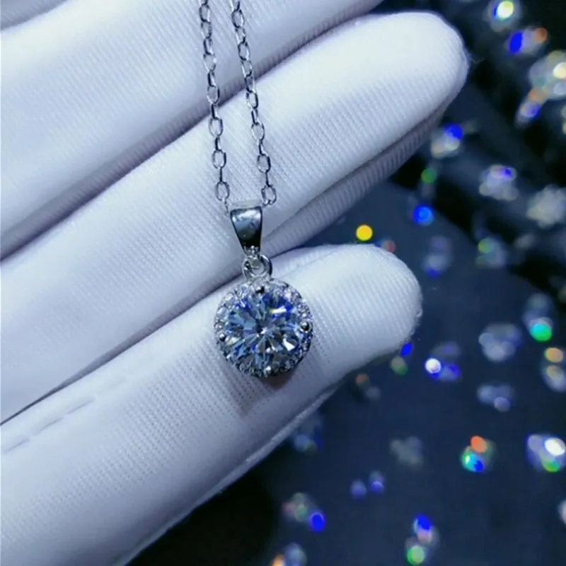 Geoki прошла испытание бриллиантов Круглый Идеальный порез ожерелье с кулоном из