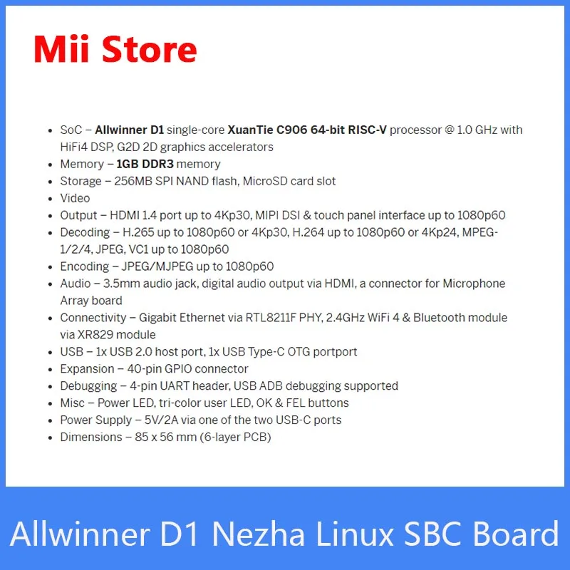 Allwinner D1 Nezha 64bit RISC-V Linux SBC Development board 1.0GHz with 1GByte DDR3 Support Tina/Debian system | Компьютеры и офис