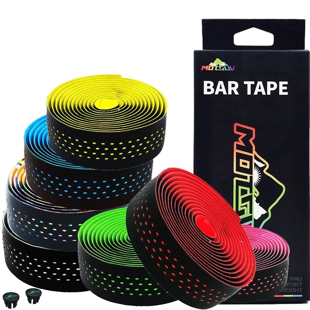 

MOTSUV Soft Road Bike Bicycle Handlebar Cork EVA PU Bar Tape Professional Cycling Damping Anti-Vibration Wrap With 2 Bar Plug