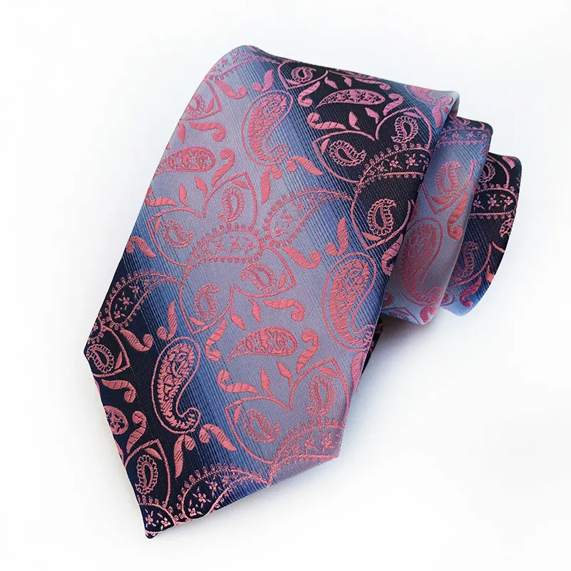 

New Silk 8 Cm Mans Ties Gradient Blue Neck Tie Pink Paisley Design For Wedding Party Boyfriend Gifts For Men