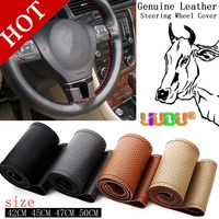 hot truck bus genuine leather steering wheel cover 42cm 45cm 47cm cardiy handmade case with needles and thread free shipping