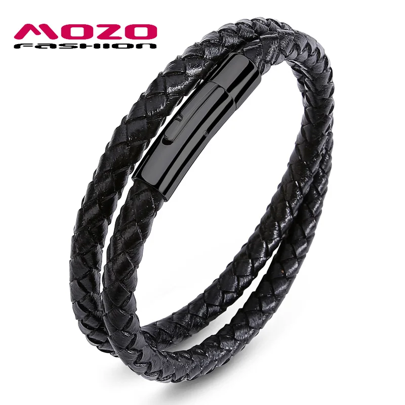 Mozo fashion ювелирный бренд мужские черные/коричневый кожаный ремешок цепи Нержавеющая сталь мужской браслет из Винтаж ремешок Браслеты 603 - Окраска металла: SH603-H