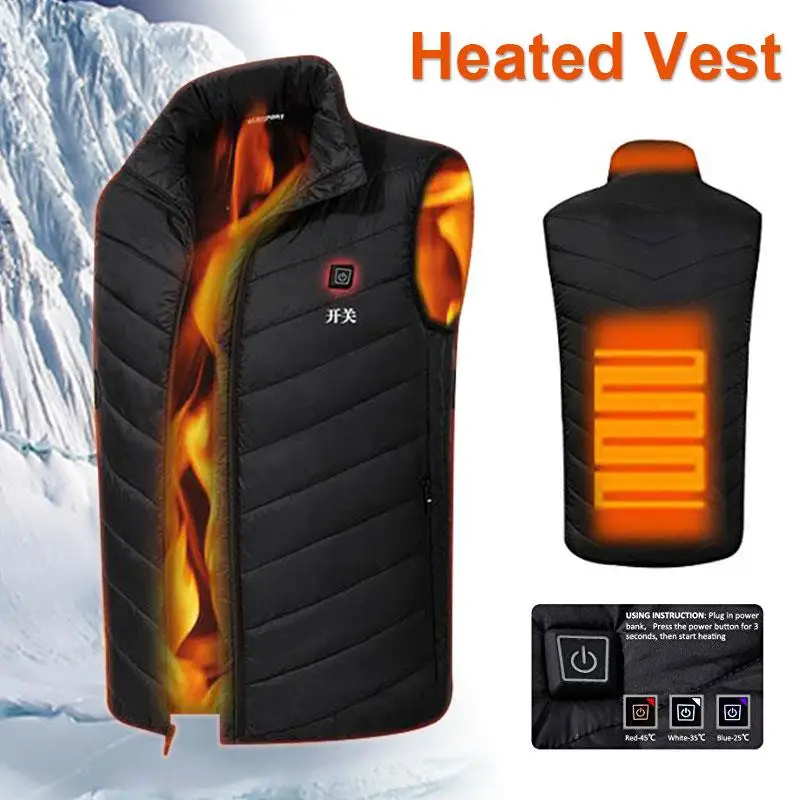 

Electric Heated Vest Jacket Heated USB Clothing Black Down Cotton Hot Compress Physiotherapy Heated Pad Heating Coat Warm