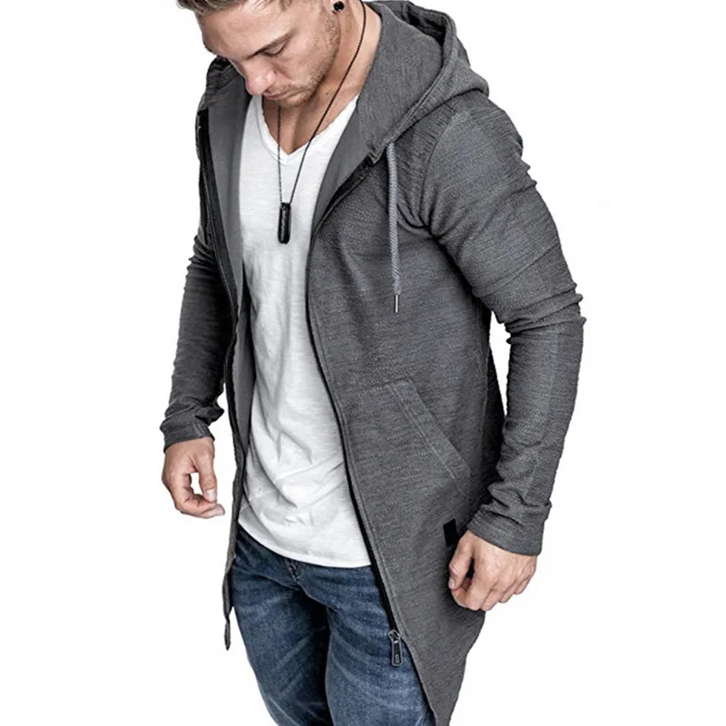 

2020 New Mens Hooded Solid Trench Coat Jacket Cardigan Irregular Hem Long Sleeve Slim Fit Coat Mens Blouse