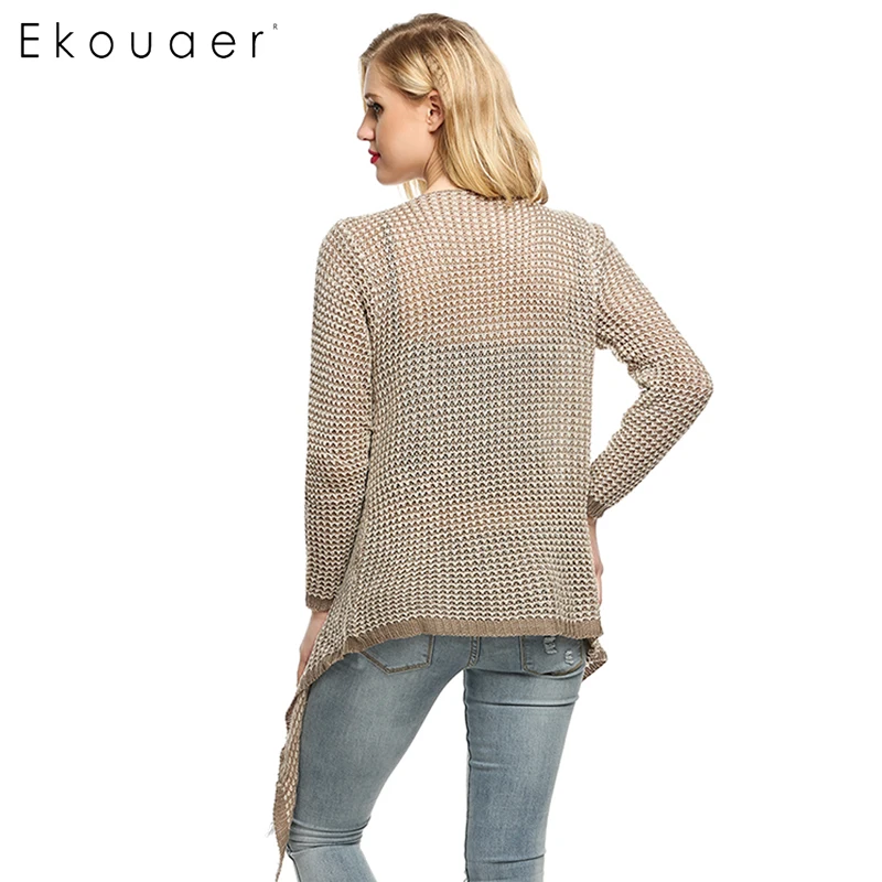 Ekouaer Women Loose Casual Knit Cardigan Jacket Irregular Sweater Tops Coat Stylish Ladies Sweatercoat |