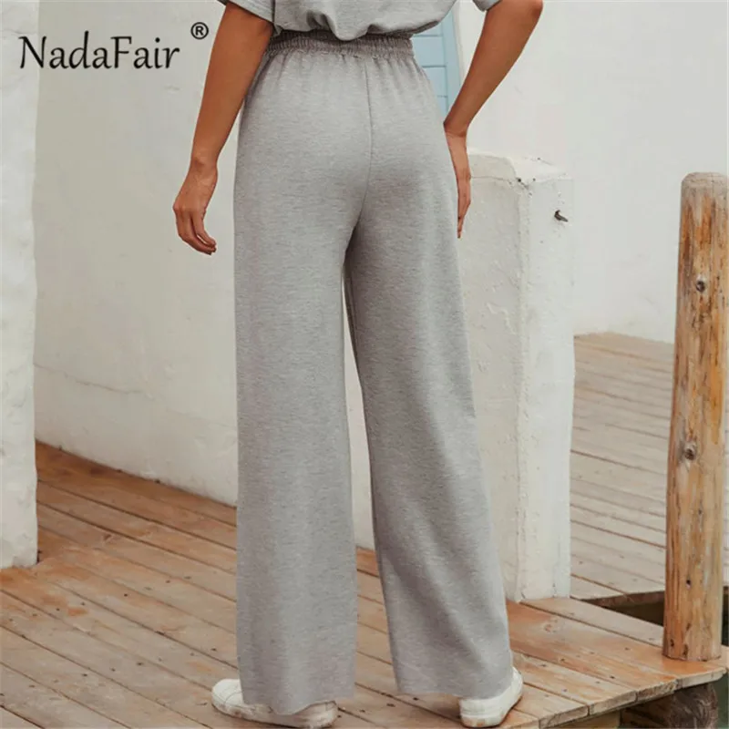 

Nadafair Wide Leg Women Pants Winter Gray Casual Fashion Long Trousers High Waist Drawstring Loose Sweatpants Female 2020