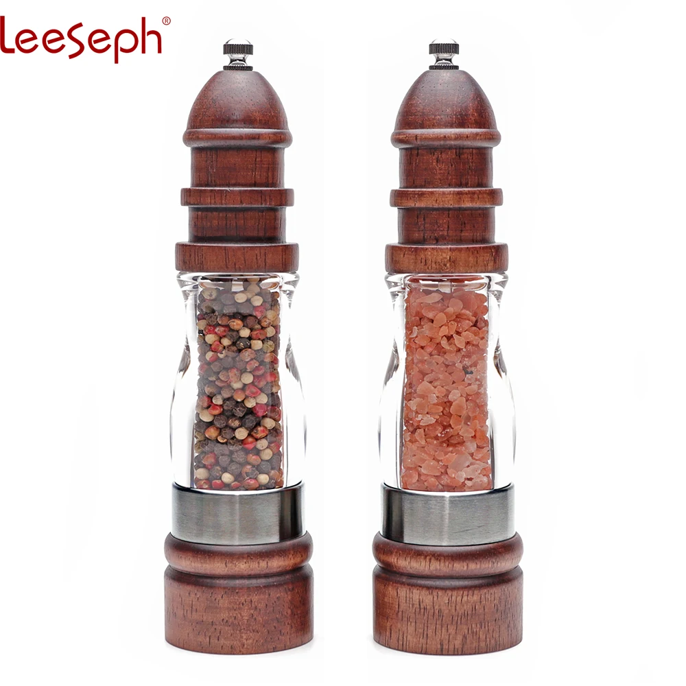 

Wooden Salt and Pepper Grinder Set - Wood and Acrylic Mills, Adjustable coarseness ceramic grinder
