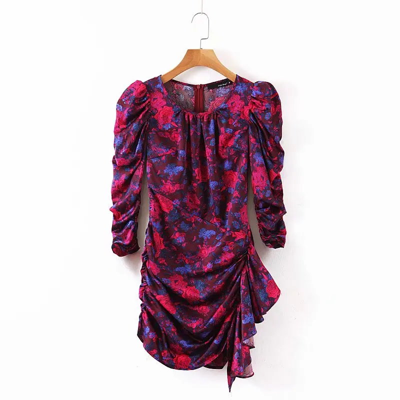 Женское винтажное платье с v образным вырезом цветочным принтом и драпировкой