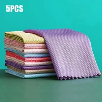 5pcs anti grease wiping rags efficient absorbent microfiber fish scale cleaning cloth home washing dish rags kitchen accessories