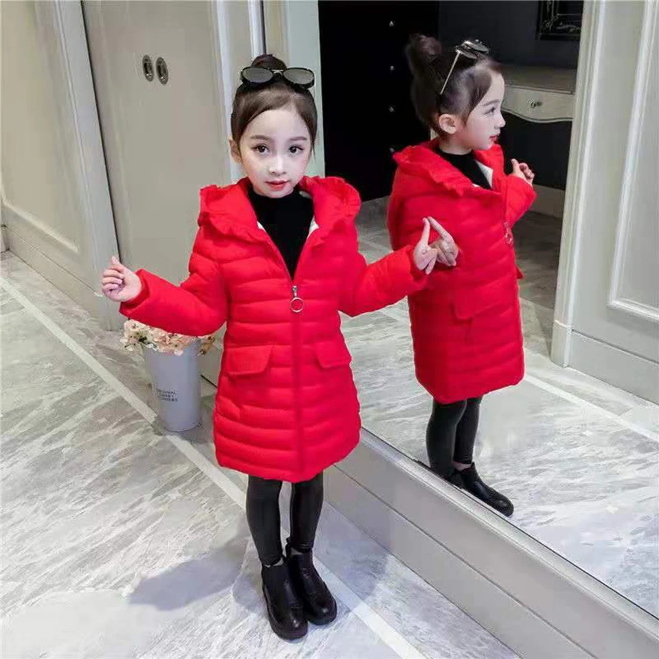 

Winter New Plus Thick Warm Coats Baby Girl Winter Solid Color Hooded Jacket Windproof Girl Outerwear Clothes 2T 3T 4 5 6 7 9 Yrs