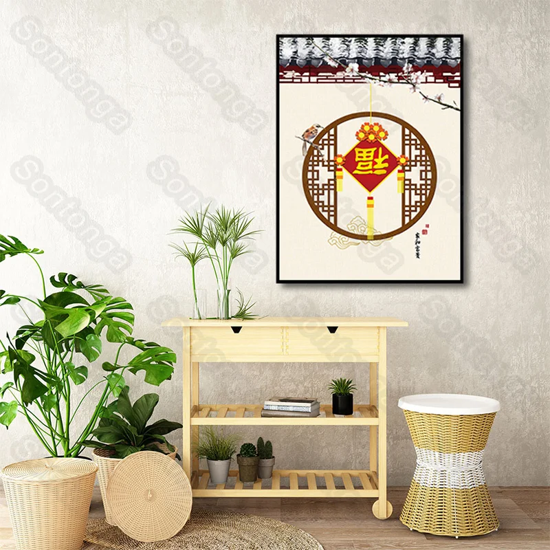 

Fu Da Art Poster Living Room Decoration Background Wall Chinese Wall Stickers Room Bedroom Wall Layout Ancient Style