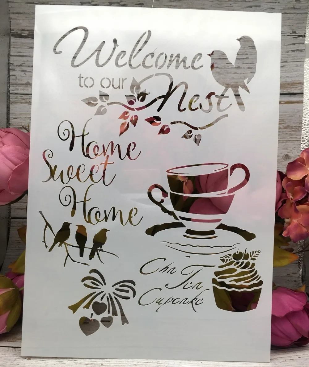 

A4 Welcome Our Nest DIY Layering Stencils Wall Painting Scrapbook Coloring Embossing Album Decorative Paper Card Template