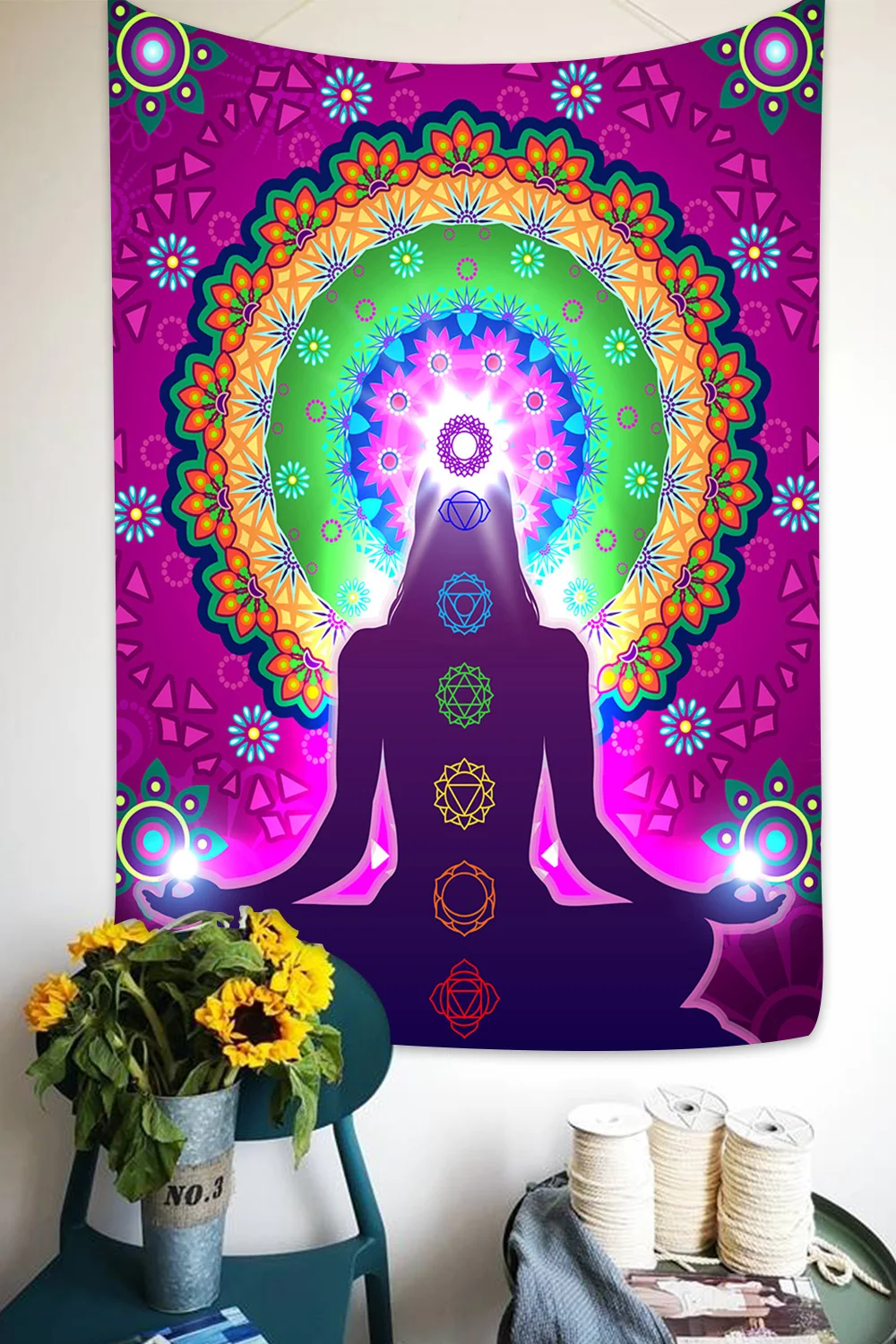 

Yoga Meditation Tapestry Chakra Art Hippie Mandala Wall Hanging Tapestries for Living Room Bedroom Dorm Home Decor