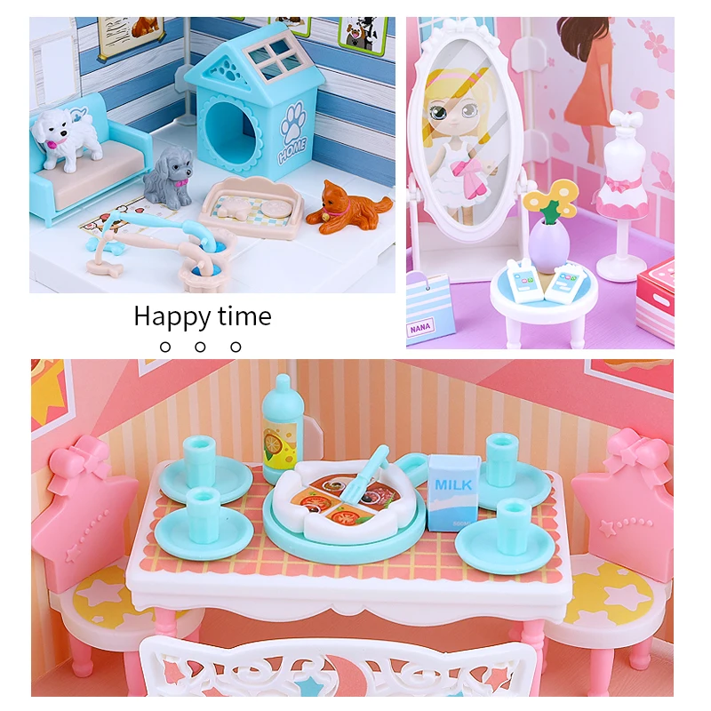 

Doll House Furniture Girls DIY Kitchen Bathroom Restaurant Bedroom Model Miniature 3D Dollhouse Toys for Children Birthday Gifts