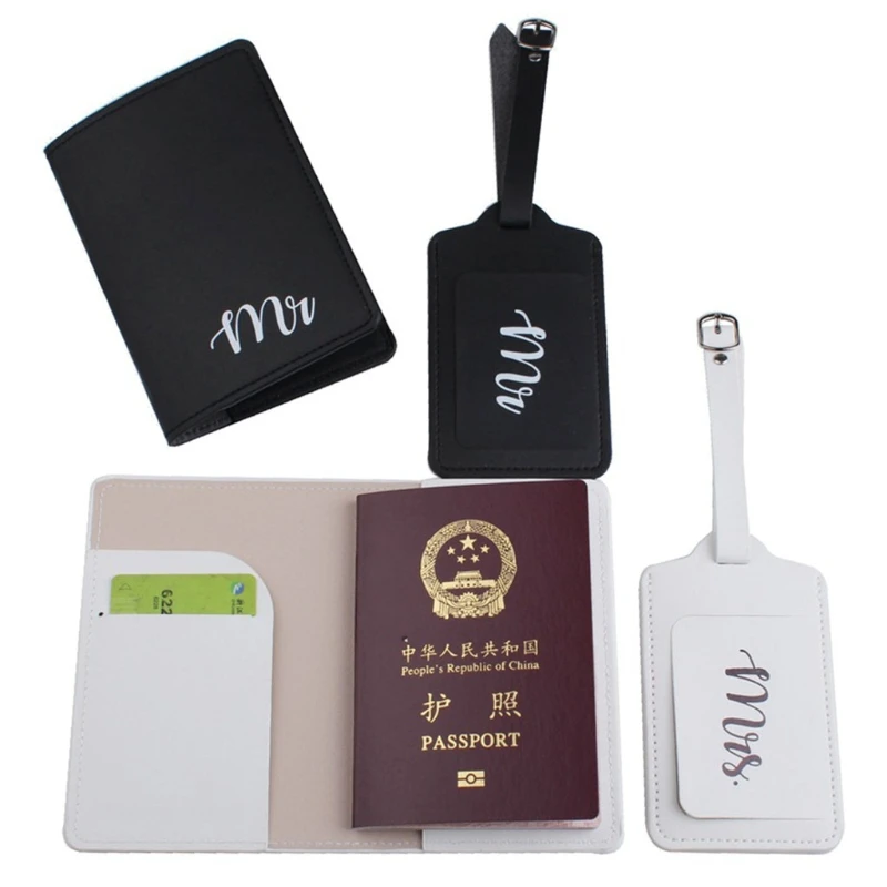 

4Pcs PU Leather Mr Mrs Luggage Tags Passport Covers Protector Organizer for Couples Travel Honeymoon Wedding Bridal Shower Gift