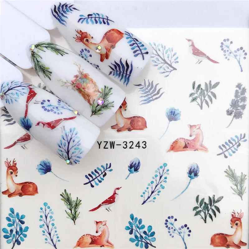 

Наклейки для ногтей олень птица трава лист DIY водный слайдер маникюр декор акварель аксессуары для дизайна ногтей наклейки для дизайна ногт...