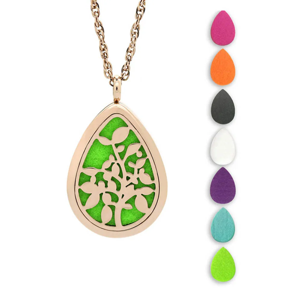 

BOFEE Stainless Steel Tree Of Life Pendant Necklace Locket Chain Aromatherapy Essential Oil Diffuser Locket Fashion Jewelry