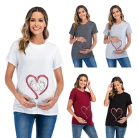 2021 new maternity t shirt maternity clothing breastfeeding clothes love footprints printing pregnant clothes cotton pregnant