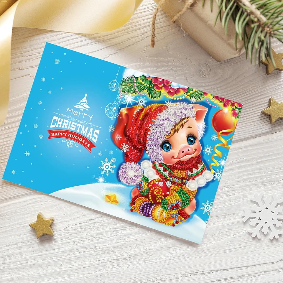 Shirliben 5d Diy бриллиантовый рисунок Рождество карты 4 шт. 8 шт. Алмазная мозаика Emboridery бусины Полный пользовательский Новогодний подарок с фигуркой Санты человек