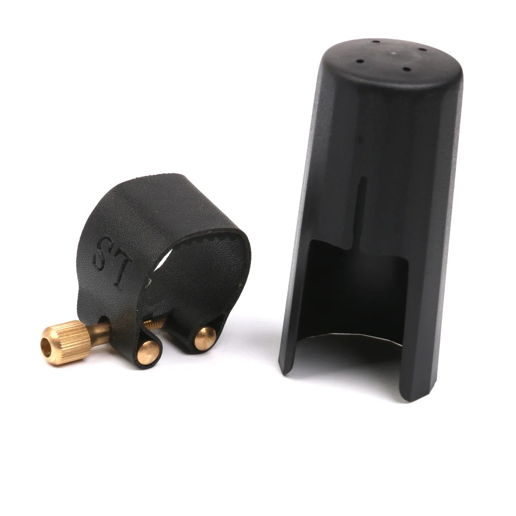 

Plastic Alto Saxophone Sax Mouthpiece Cover with PU Ligature Black