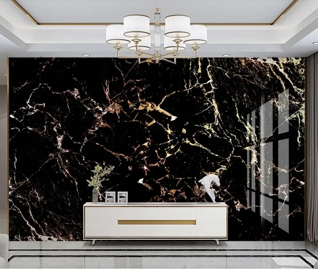 Водонепроницаемая контактная бумага из черного золота и мрамора для скатерть