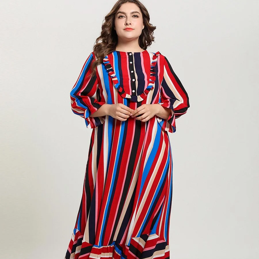 

2021 Muslim Plus-size Women's Fashion Splicing Front Single Breast-feeding Dress Pregnant Women's Drape Big Swing Dress