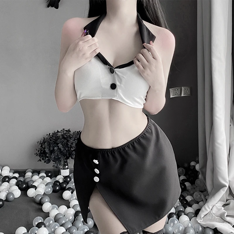 

Women Sexy Cosplay Costumes Erotic Secretary Top And Mini Wrap Skirt Exotic Kawaii Outfit New Careers Role Play Game Uniform