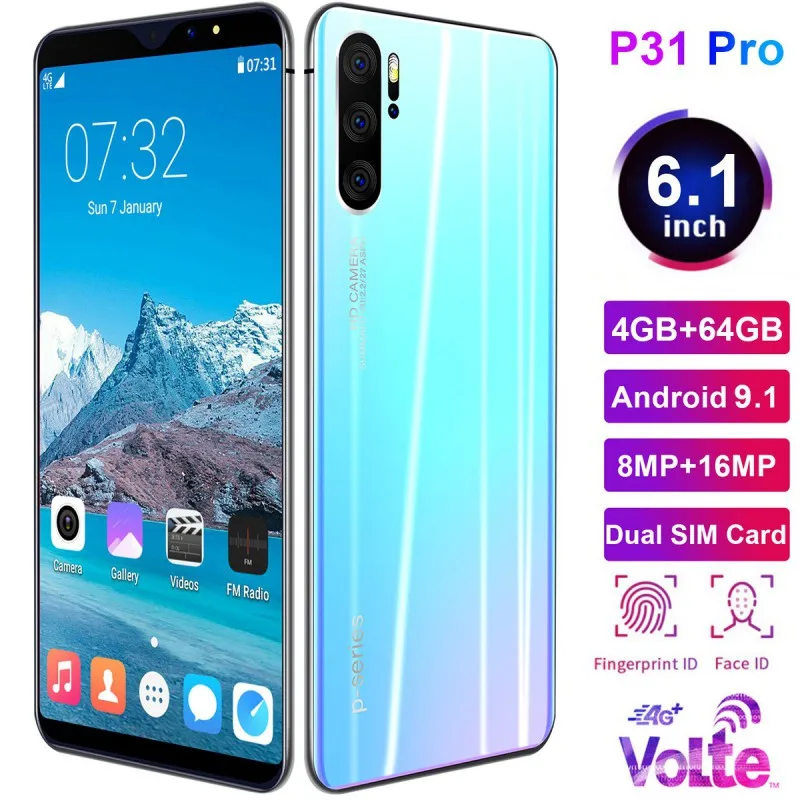 P31 Pro 6 1 Дюйма 4G смартфон 4 ГБ ОЗУ 64 Гб ПЗУ полный экран мобильный телефон
