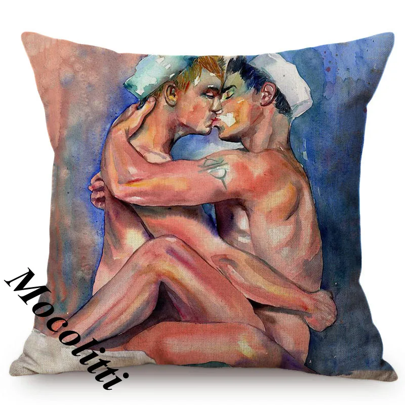 Brave Love Cool Man Sexy Art Cushion Cover Men Club Bar Decoratio Sofa Throw Pillow Case Cotton Linen Water Color Decor Cojines