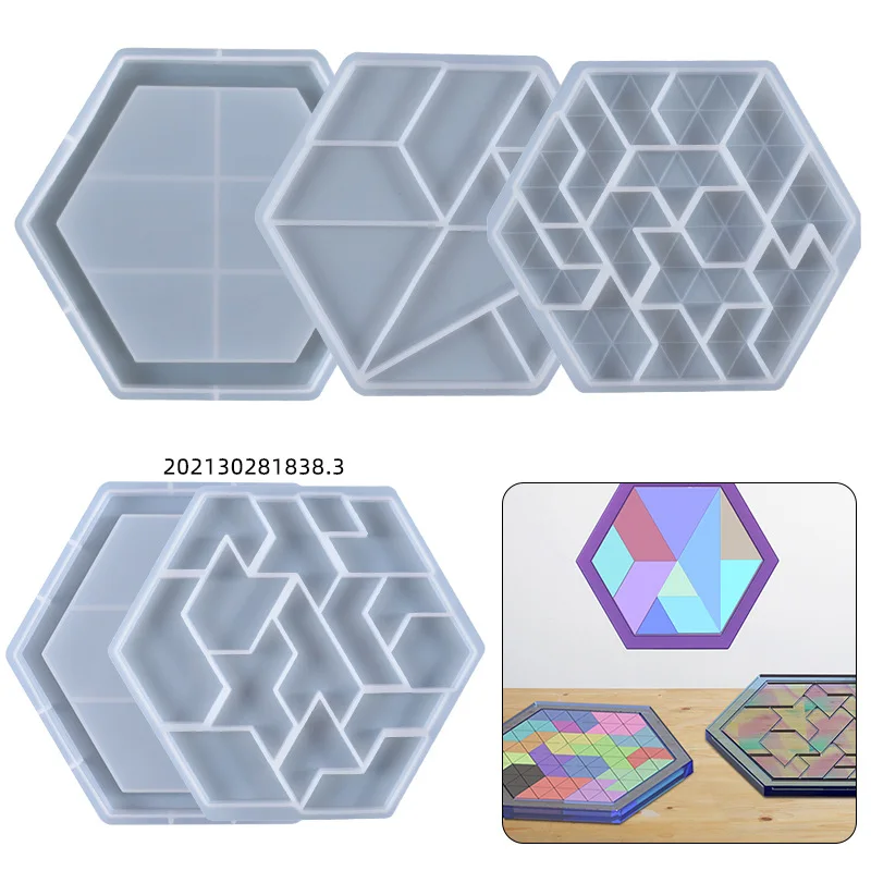 

1pcs Hexagon Silicone Mold Montessori Tangram Jigsaw Puzzle DIY Mould Intelligent Educational Toys for Kids Epoxy Resin Mold Art