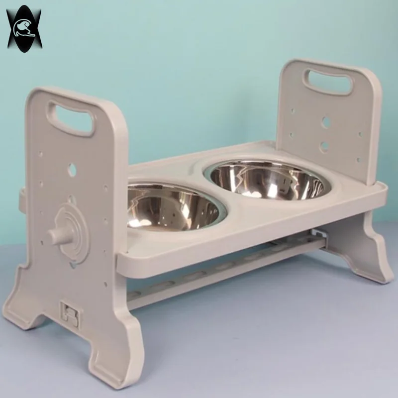 

Double Pet Feeding Dish Stainless Steel Adjustable Height Pet Drinking Rack Strong Durable Elevated Dog Bowls Accessories