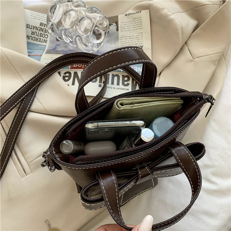 

Ladies casual handbag bow knot shoulder bag fashion messenger bag retro solid color PU female bag luxury women's bag Mini bag