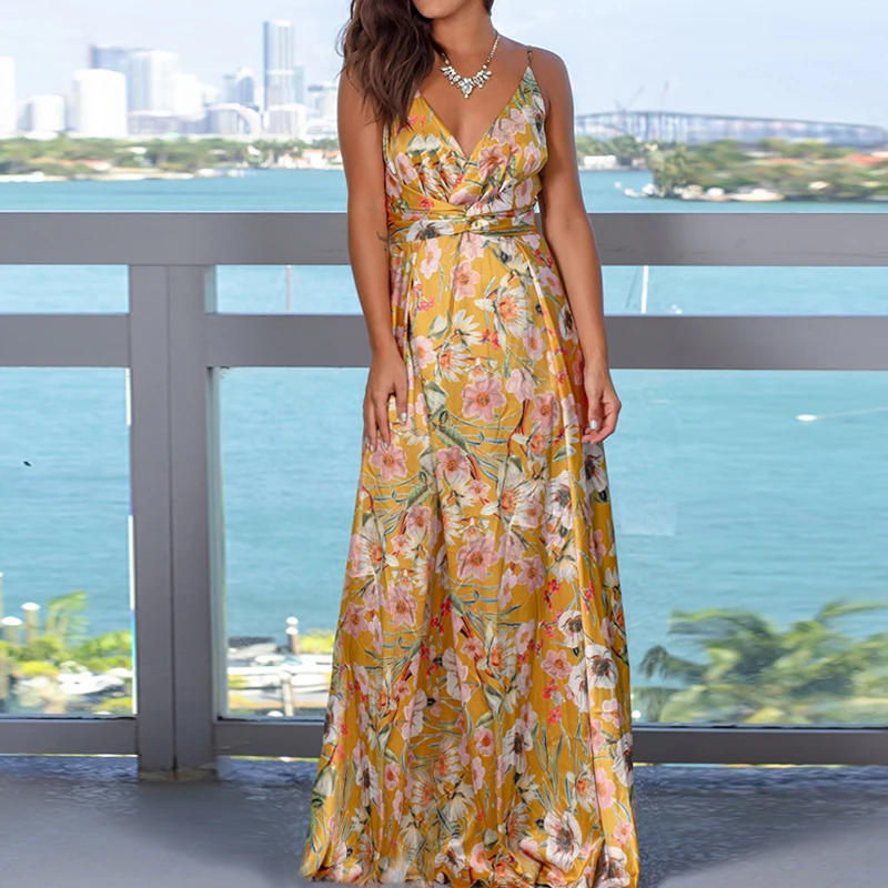 

Christmas Women Dresses For Evening Party Wedding 2021 Sleeveless Sexy Dress V-neck Fashion Long Dress For Summer Woman Clothing