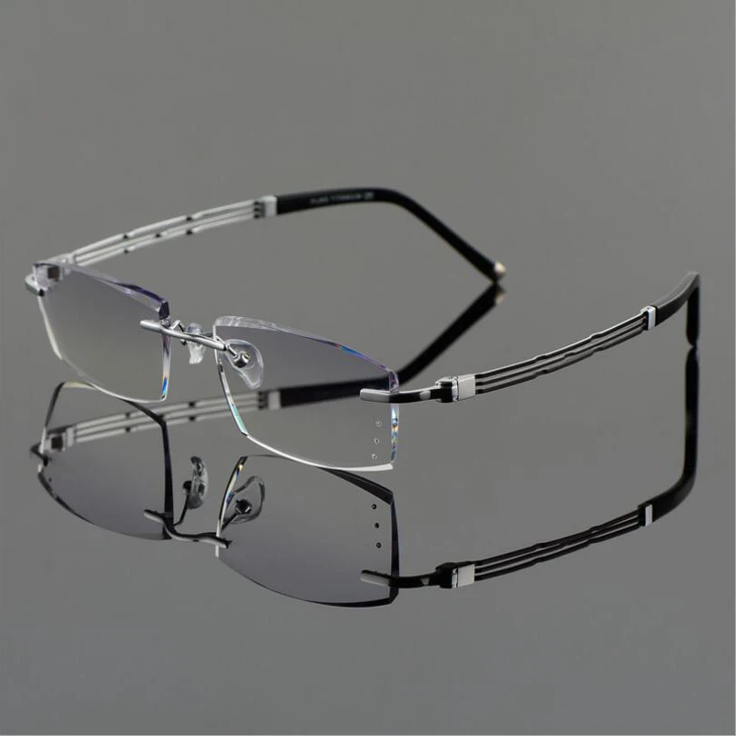 Pure β Titanium Men's Diamond Trimming Cutting Rimless Lens Gradient Frameless Anti Blue Ray Myopia Glasses Frame F6637 | Аксессуары