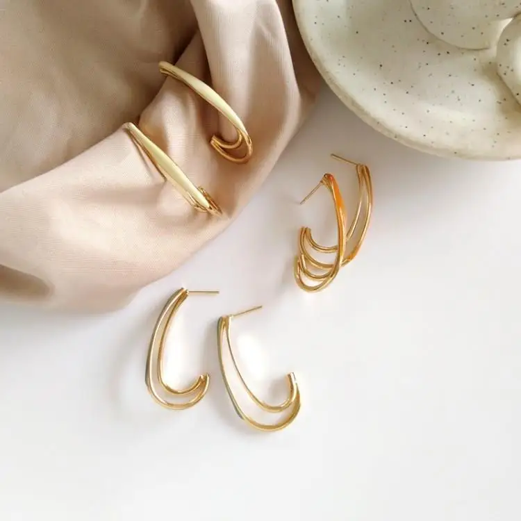 Модные с изогнутые полукруглые серьги гвоздики для женщин золото металл большой