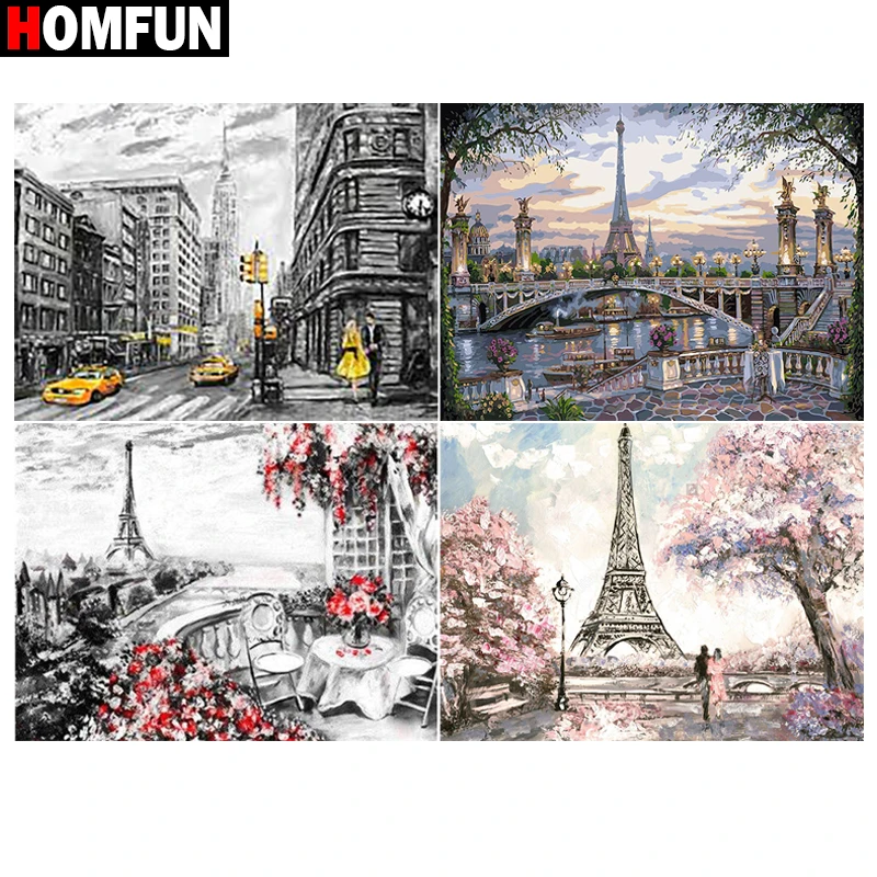 

HOMFUN 5d Diamond Painting Full Square/Round ‘’Flower tower city" Picture Of Rhinestone DIY Diamond Embroidery Home Decor