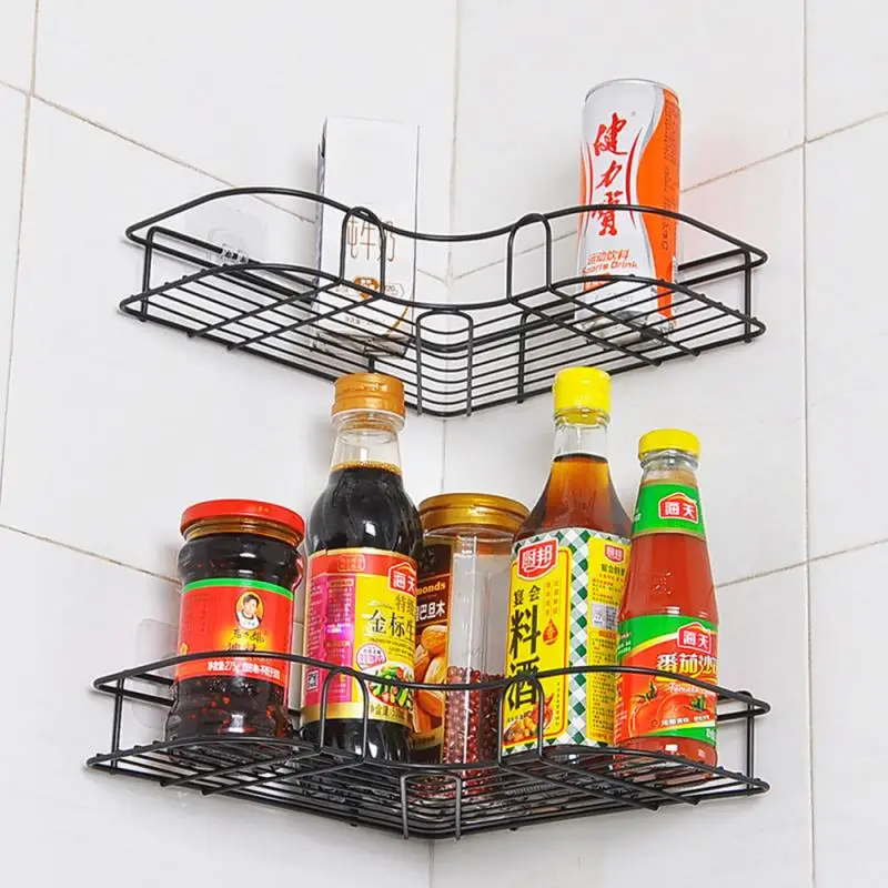 

Bathroom Kitchen Punch-free Corner Frame Shower Shelf Shampoo Storage Rack Holder With Suction Cup Bathroom Accessories