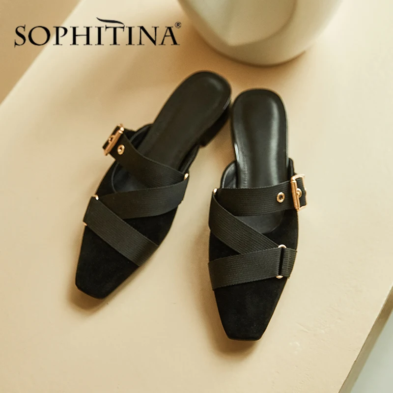 SOPHITINA/новые тапочки Женская элегантная обувь с квадратным носком Модная