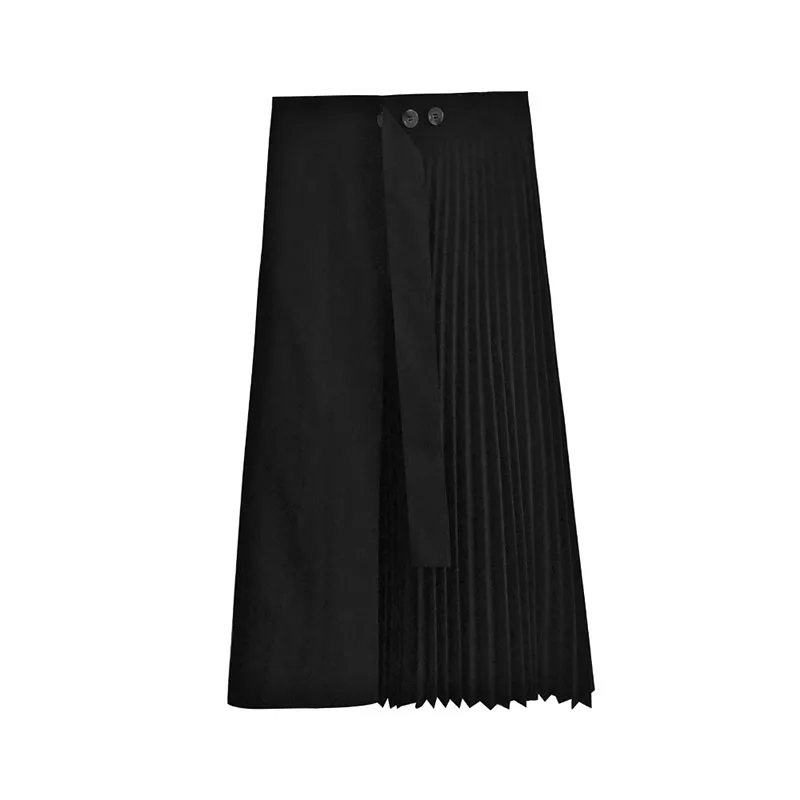 

XITAO Pleated Skirt Fashion New Women Solid Color Goddess Fan 2021 Summer Elastic Waist Patchwork 2021 Summer Skirt WMD1123